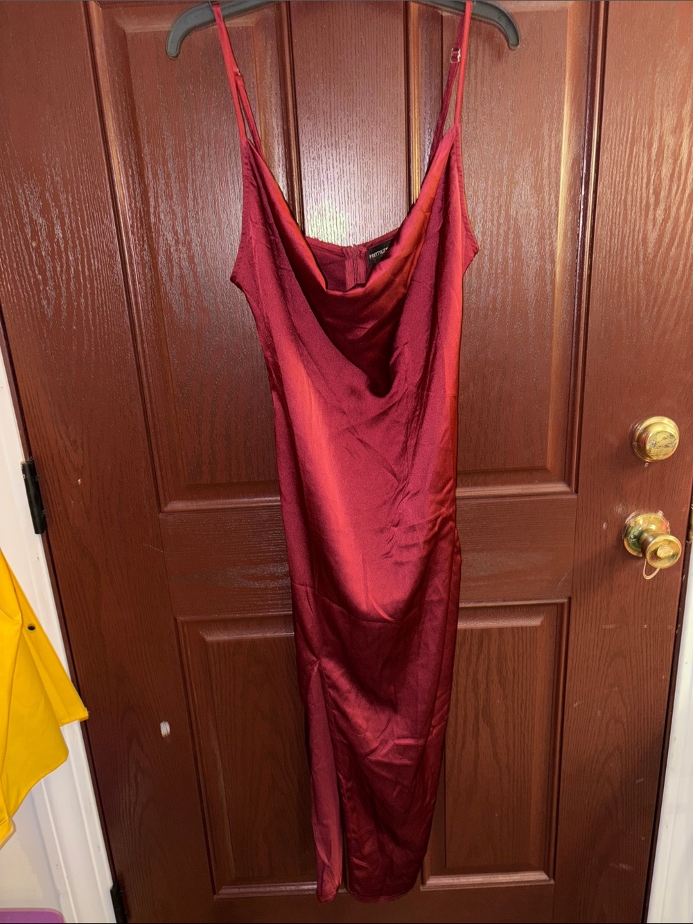 Pretty Little Thing Satin Cowl Neck Slip Dress in Deep Red